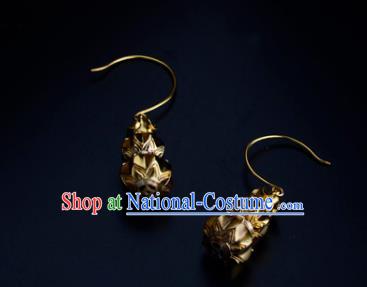 Chinese Traditional Ming Dynasty Rani Golden Gourd Earrings Ancient Court Lady Ear Accessories