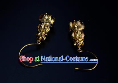 Chinese Traditional Ming Dynasty Rani Golden Gourd Earrings Ancient Court Lady Ear Accessories