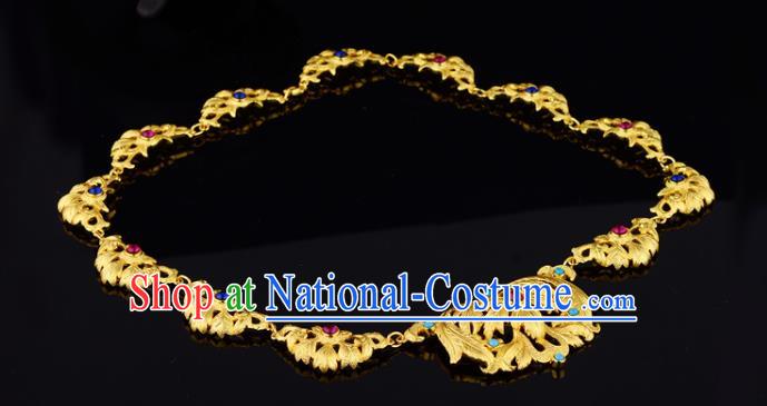 Chinese Ancient Princess Golden Necklace Traditional Ming Dynasty Necklet Jewelry