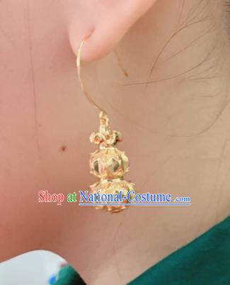 Chinese Traditional Ming Dynasty Rani Golden Gourd Earrings Ancient Court Lady Ear Accessories