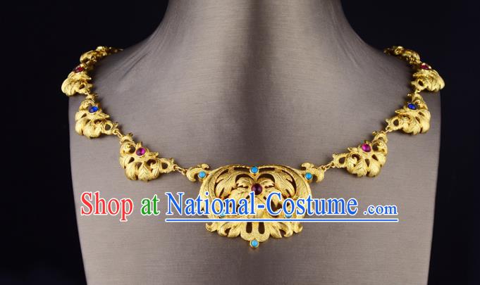 Chinese Ancient Princess Golden Necklace Traditional Ming Dynasty Necklet Jewelry