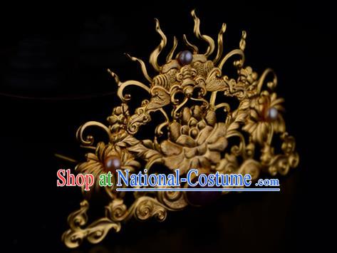 China Ancient Noble Woman Hairpin Handmade Traditional Ming Dynasty Empress Golden Hair Crown