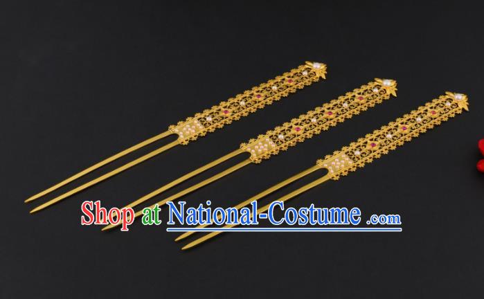 China Ancient Imperial Consort Golden Hairpin Handmade Traditional Tang Dynasty Court Hair Stick