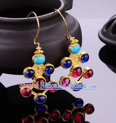 Chinese Traditional Ming Dynasty Palace Lady Earrings Ancient Empress Gems Ear Accessories