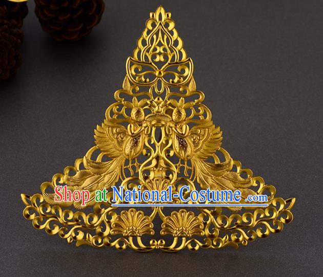 China Ancient Empress Hair Accessories Handmade Traditional Tang Dynasty Queen Golden Hair Crown