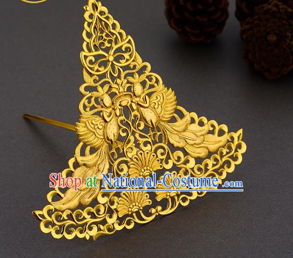 China Ancient Empress Hair Accessories Handmade Traditional Tang Dynasty Queen Golden Hair Crown