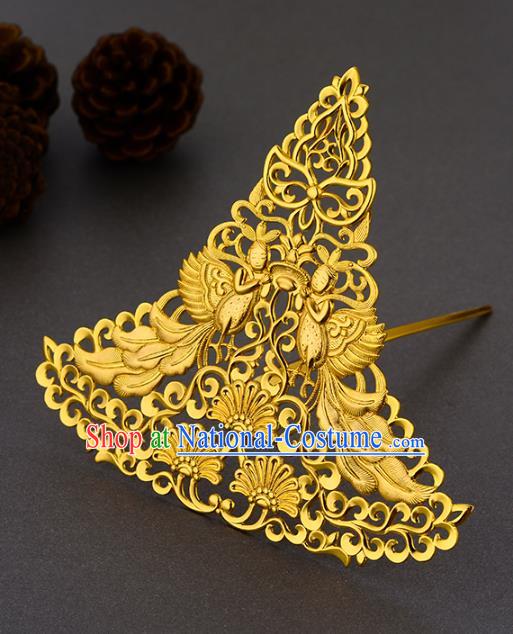 China Ancient Empress Hair Accessories Handmade Traditional Tang Dynasty Queen Golden Hair Crown