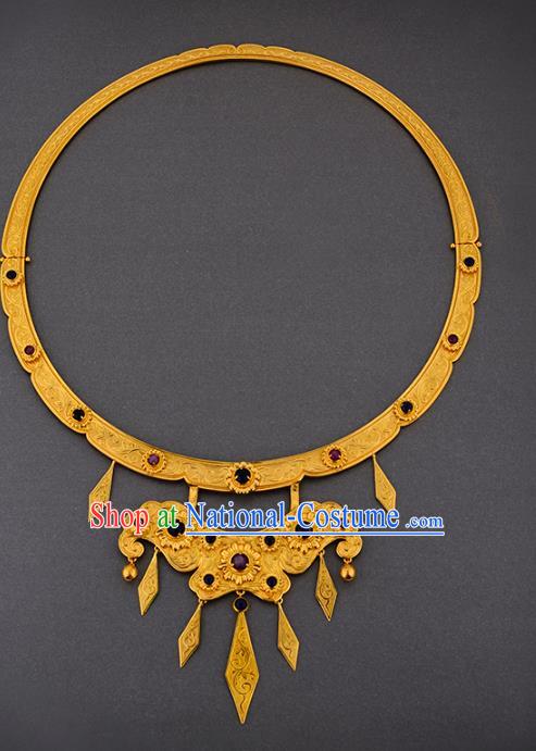 Handmade Chinese Traditional Hanfu Golden Necklet Jewelry Sui Dynasty Princess Gems Necklace Accessories