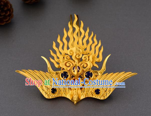 China Ancient Court Empress Gems Hairpin Handmade Traditional Ming Dynasty Golden Phoenix Hair Crown