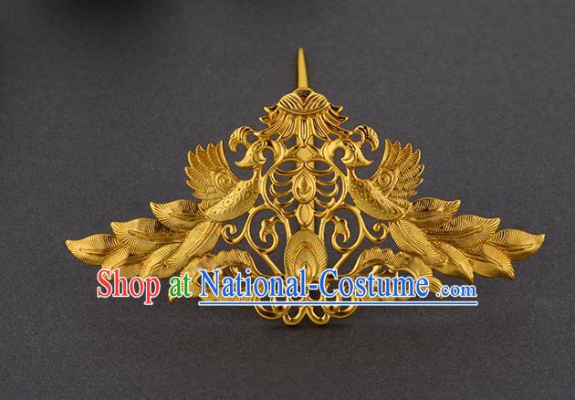 China Ancient Court Woman Hairpin Handmade Traditional Tang Dynasty Empress Golden Phoenix Hair Crown