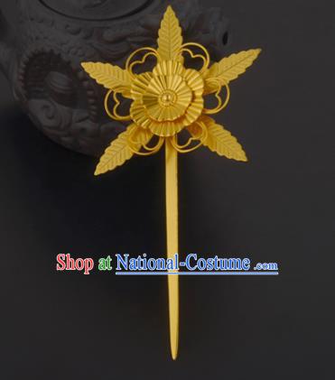 China Ancient Palace Lady Golden Hairpin Handmade Traditional Ming Dynasty Plum Blossom Hair Stick