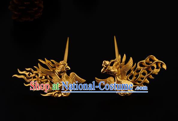 China Ancient Imperial Empress Hairpin Handmade Traditional Song Dynasty Golden Phoenix Hair Stick