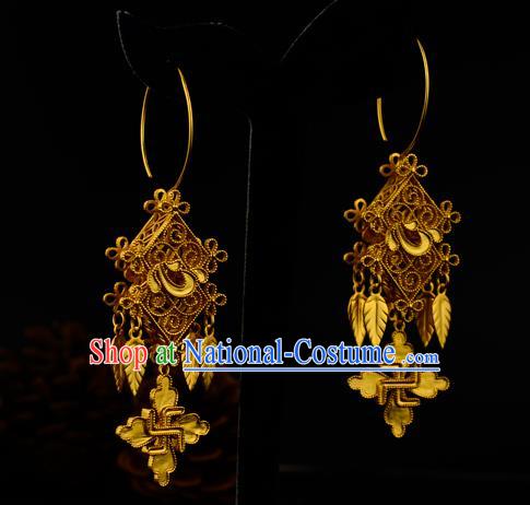 Chinese Traditional Ming Dynasty Hanfu Earrings Ancient Court Woman Golden Ear Accessories