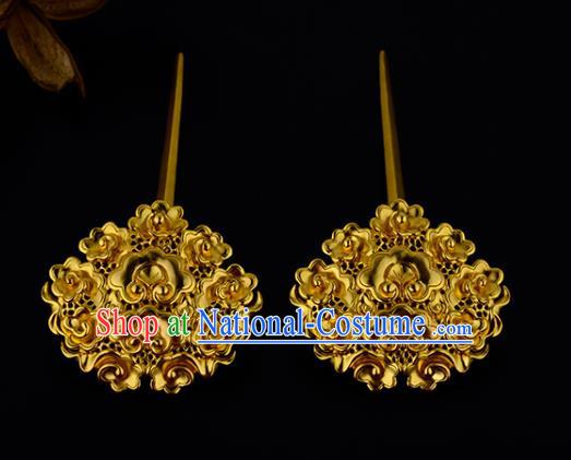 China Ancient Queen Hairpin Handmade Traditional Ming Dynasty Court Golden Cloud Hair Stick