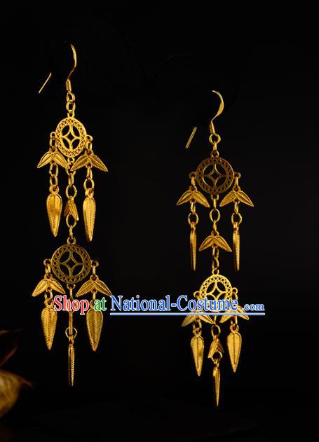 Chinese Traditional Ming Dynasty Tassel Earrings Ancient Court Woman Golden Coins Ear Accessories