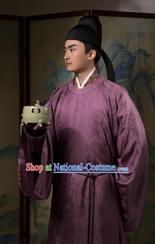 Traditional China Song Dynasty Nobility Childe Historical Clothing Ancient Scholar Purple Hanfu Robe