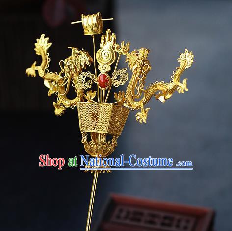 China Ancient King Hairpin Handmade Traditional Ming Dynasty Emperor Golden Dragons Hair Stick