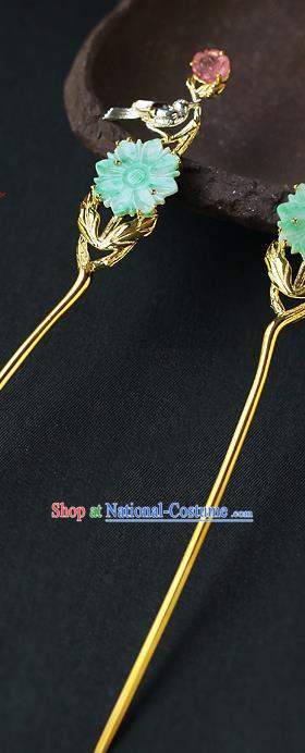 China Ancient Imperial Consort Hairpin Handmade Traditional Qing Dynasty Jade Hair Stick