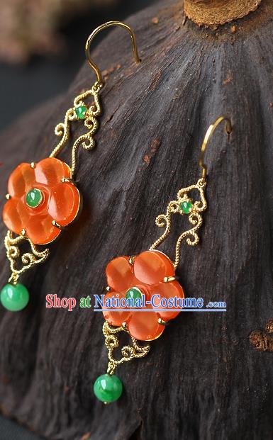 Chinese Traditional Qing Dynasty Earrings Ancient Imperial Consort Agate Plum Ear Accessories