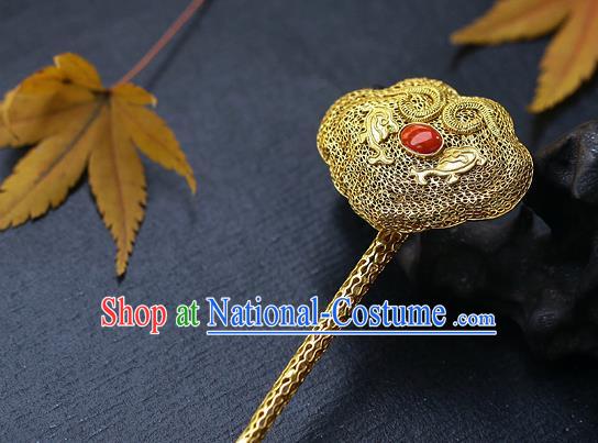 China Ancient Empress Filigree Hairpin Handmade Traditional Ming Dynasty Ruby Hair Stick