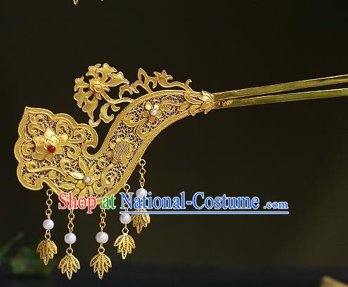 China Ancient Court Beauty Tassel Hairpin Handmade Traditional Song Dynasty Filigree Hair Jewelry