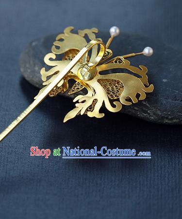 China Ancient Royal Queen Agate Pearls Hairpin Handmade Traditional Ming Dynasty Filigree Butterfly Hair Jewelry