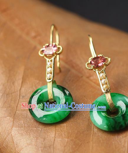 Chinese Traditional Crystal Earrings Ancient Imperial Consort Jade Peace Buckle Ear Accessories