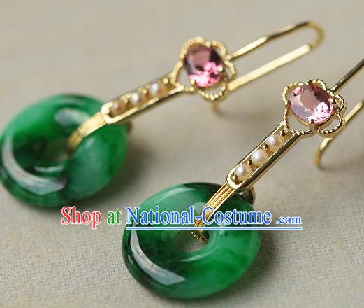 Chinese Traditional Crystal Earrings Ancient Imperial Consort Jade Peace Buckle Ear Accessories