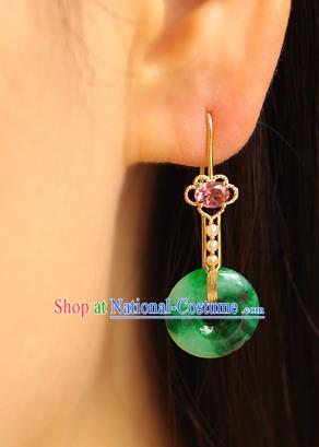 Chinese Traditional Crystal Earrings Ancient Imperial Consort Jade Peace Buckle Ear Accessories