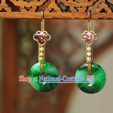 Chinese Traditional Crystal Earrings Ancient Imperial Consort Jade Peace Buckle Ear Accessories