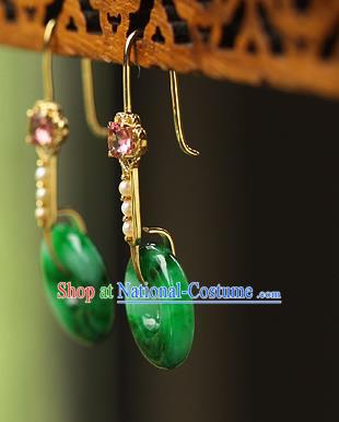 Chinese Traditional Crystal Earrings Ancient Imperial Consort Jade Peace Buckle Ear Accessories