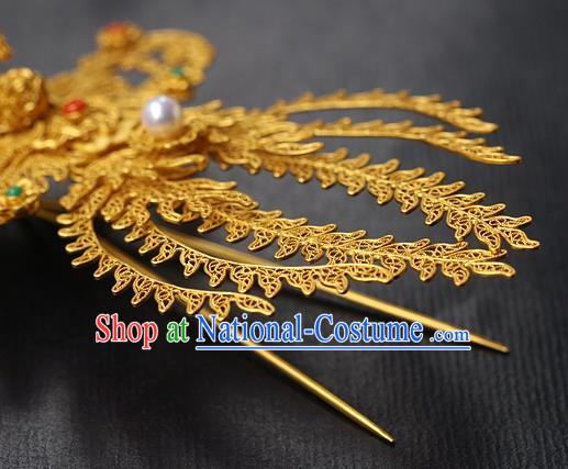 China Handmade Ancient Noble Lady Tassel Hairpin Traditional Ming Dynasty Filigree Phoenix Hair Stick