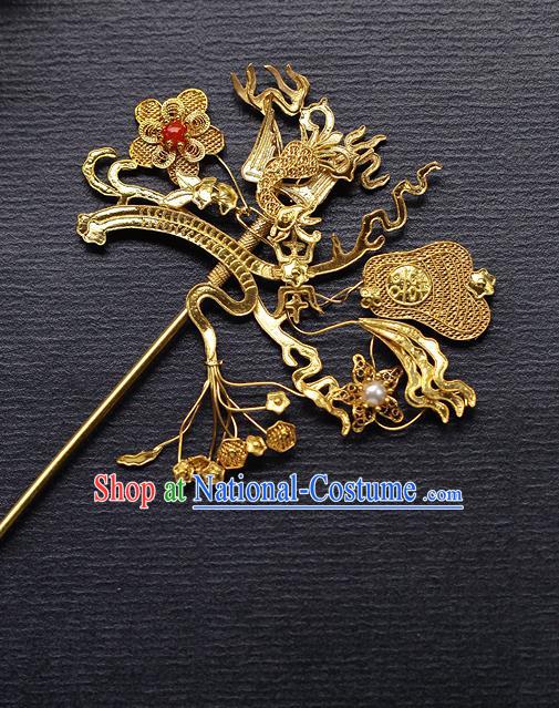 China Ancient Noble Countess Hair Stick Traditional Ming Dynasty Court Filigree Fan Hairpin