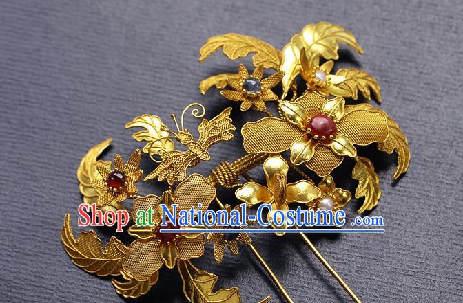 China Ancient Empress Hair Jewelry Traditional Ming Dynasty Court Filigree Peony Hairpin