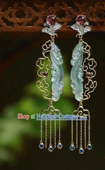 Chinese Handmade Crystal Tassel Ear Accessories Traditional Cheongsam Jadeite Earrings