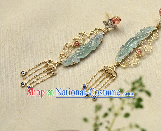 Chinese Handmade Crystal Tassel Ear Accessories Traditional Cheongsam Jadeite Earrings