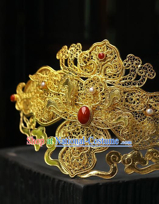 China Ancient Court Woman Gems Hair Jewelry Traditional Ming Dynasty Empress Filigree Hair Crown