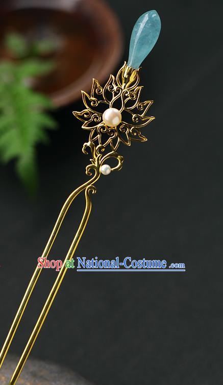 China Ancient Princess Hair Jewelry Traditional Tang Dynasty Palace Lady Aquamarine Hairpin