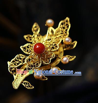 China Ancient Court Filigree Hair Jewelry Traditional Ming Dynasty Pearls Hairpin