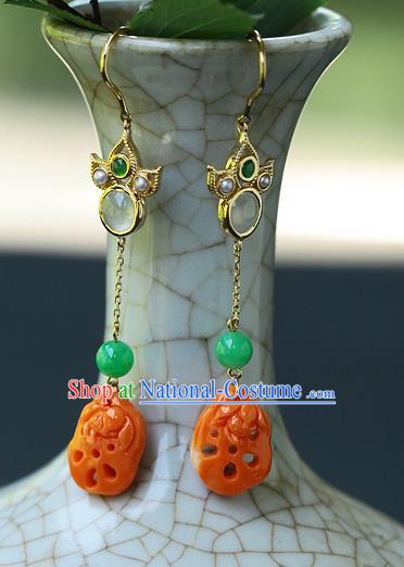 Chinese Handmade Ear Accessories Traditional Cheongsam Agate Earrings