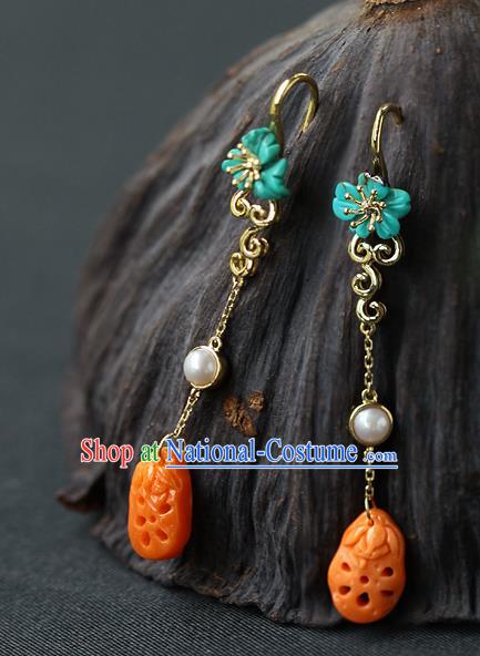 Chinese Handmade Agate Ear Accessories Traditional Cheongsam Kallaite Earrings