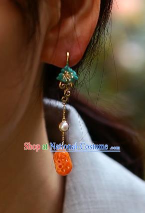 Chinese Handmade Agate Ear Accessories Traditional Cheongsam Kallaite Earrings