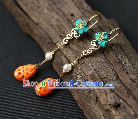 Chinese Handmade Agate Ear Accessories Traditional Cheongsam Kallaite Earrings