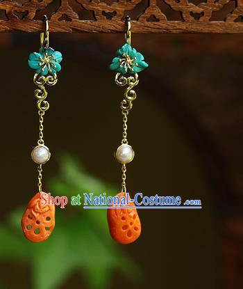 Chinese Handmade Agate Ear Accessories Traditional Cheongsam Kallaite Earrings