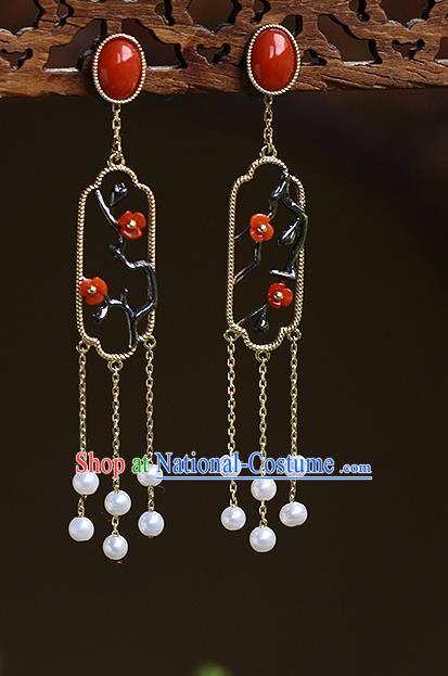 Chinese Handmade Plum Blossom Ear Accessories Traditional Cheongsam Ruby Earrings