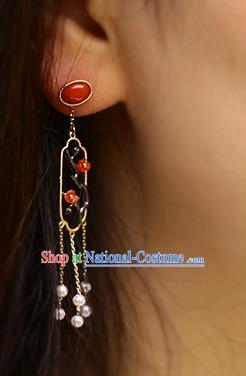 Chinese Handmade Plum Blossom Ear Accessories Traditional Cheongsam Ruby Earrings