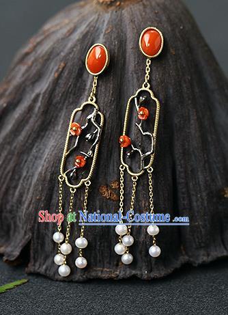 Chinese Handmade Plum Blossom Ear Accessories Traditional Cheongsam Ruby Earrings