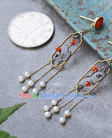 Chinese Handmade Plum Blossom Ear Accessories Traditional Cheongsam Ruby Earrings