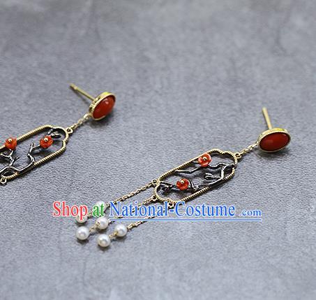 Chinese Handmade Plum Blossom Ear Accessories Traditional Cheongsam Ruby Earrings