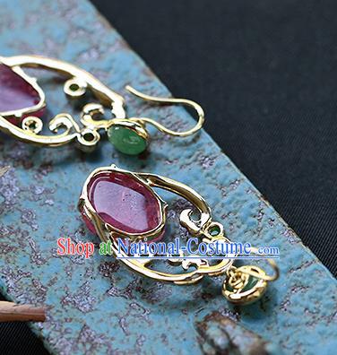 Chinese Handmade Jadeite Ear Accessories Traditional Cheongsam Tourmaline Goldfish Earrings